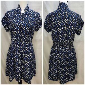 I Love H81 Mini Blue Coquette Floral Short Sleeve High Neck Printed Dress, Small